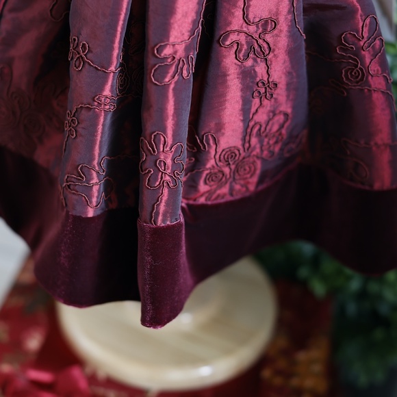 Burgundy Taffeta and Velvet Soutache Formal Dress Special Occasion Flower Girl - Picture 5 of 7